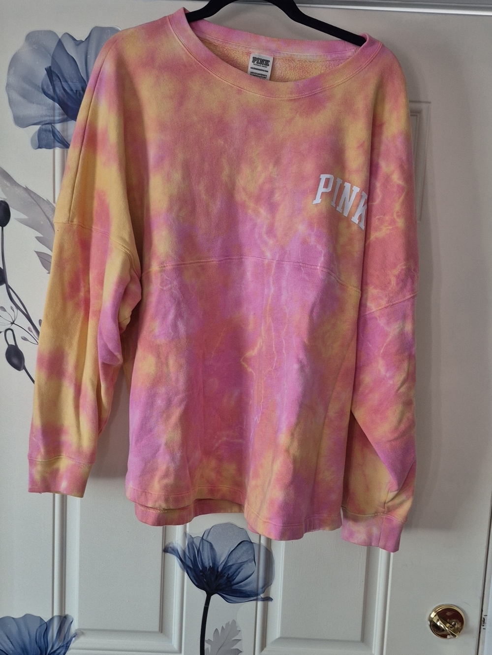 PINK Victoria's Secret Pink & Yellow Tie-Dye Crewneck Sweatshirt